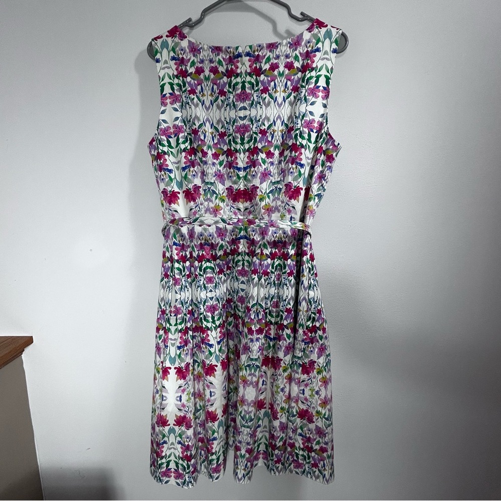 Talbots Floral Print Sleeveless Belted Zip Midi Lined Dress Size 12 - Picture 3 of 9